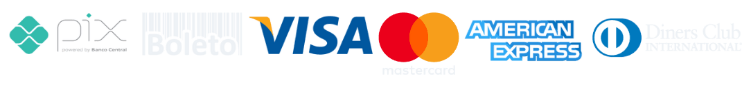 Pix, boleto, Visa, Mastercard, American Express e Diners Club